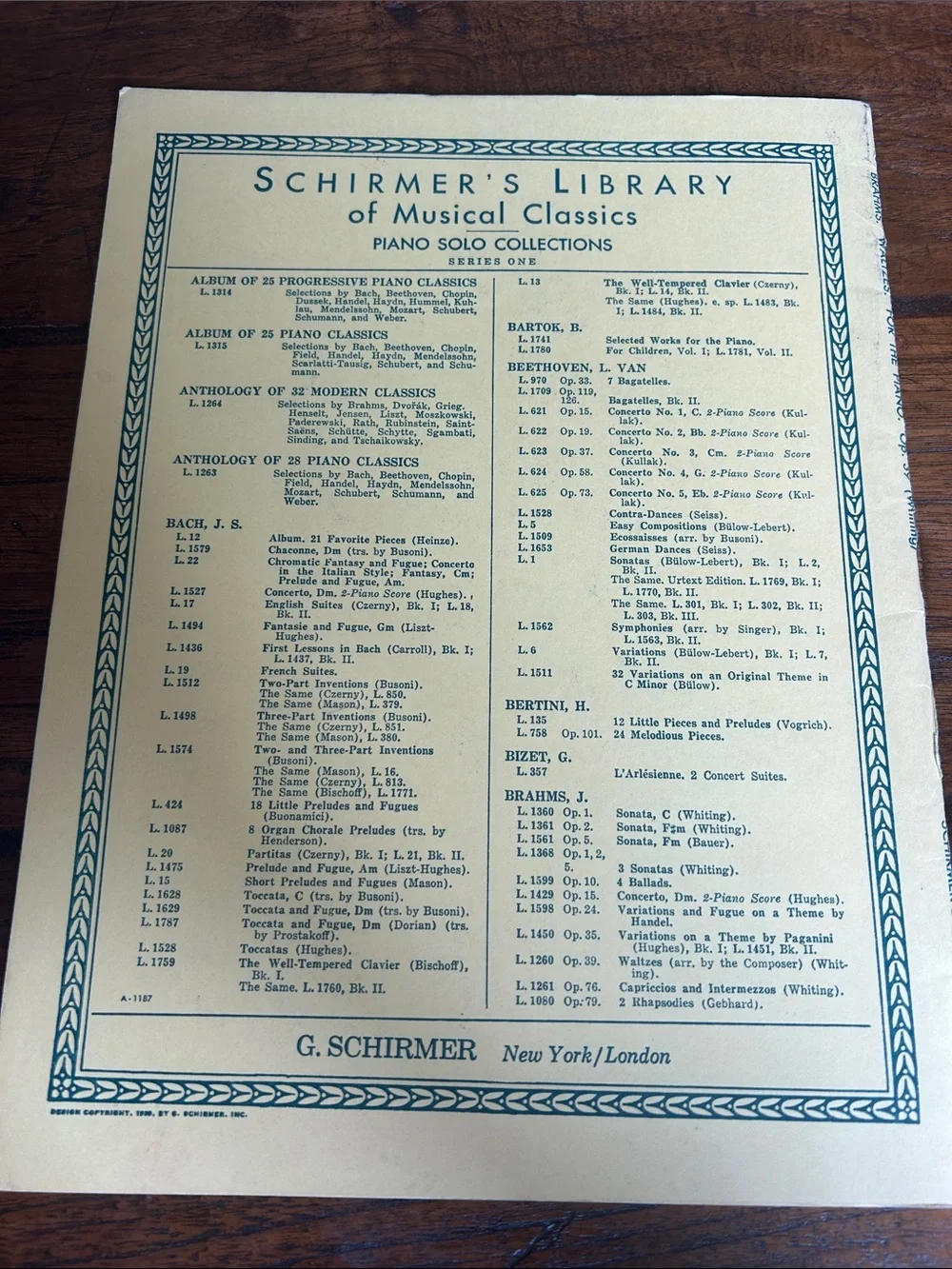 Schirmer's Library Brahms Waltzes Wall Art - Cream and Blue - 27 pages